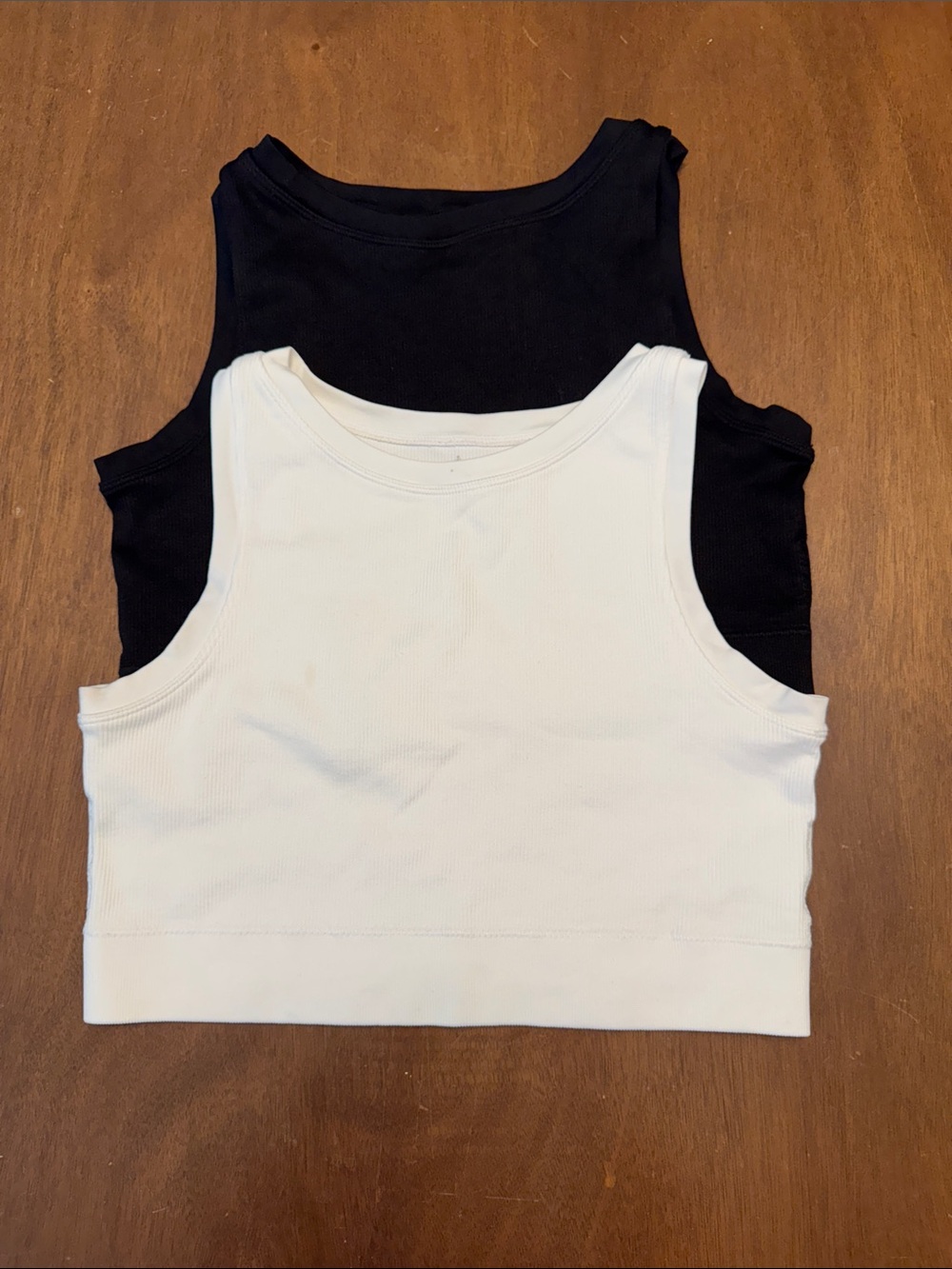 Hanes Black and White Ribbed Cotton-Blend Crop Tanks (2-Pack)